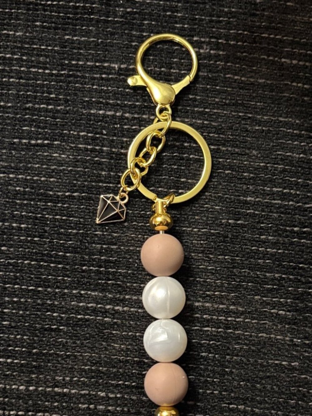 Handmade Elegant Gold and Cream Keychain